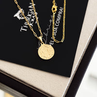 Colar Medalha De São Bento - Corrente e Pulseira Cadeado Alongado Banhado A Ouro 18k