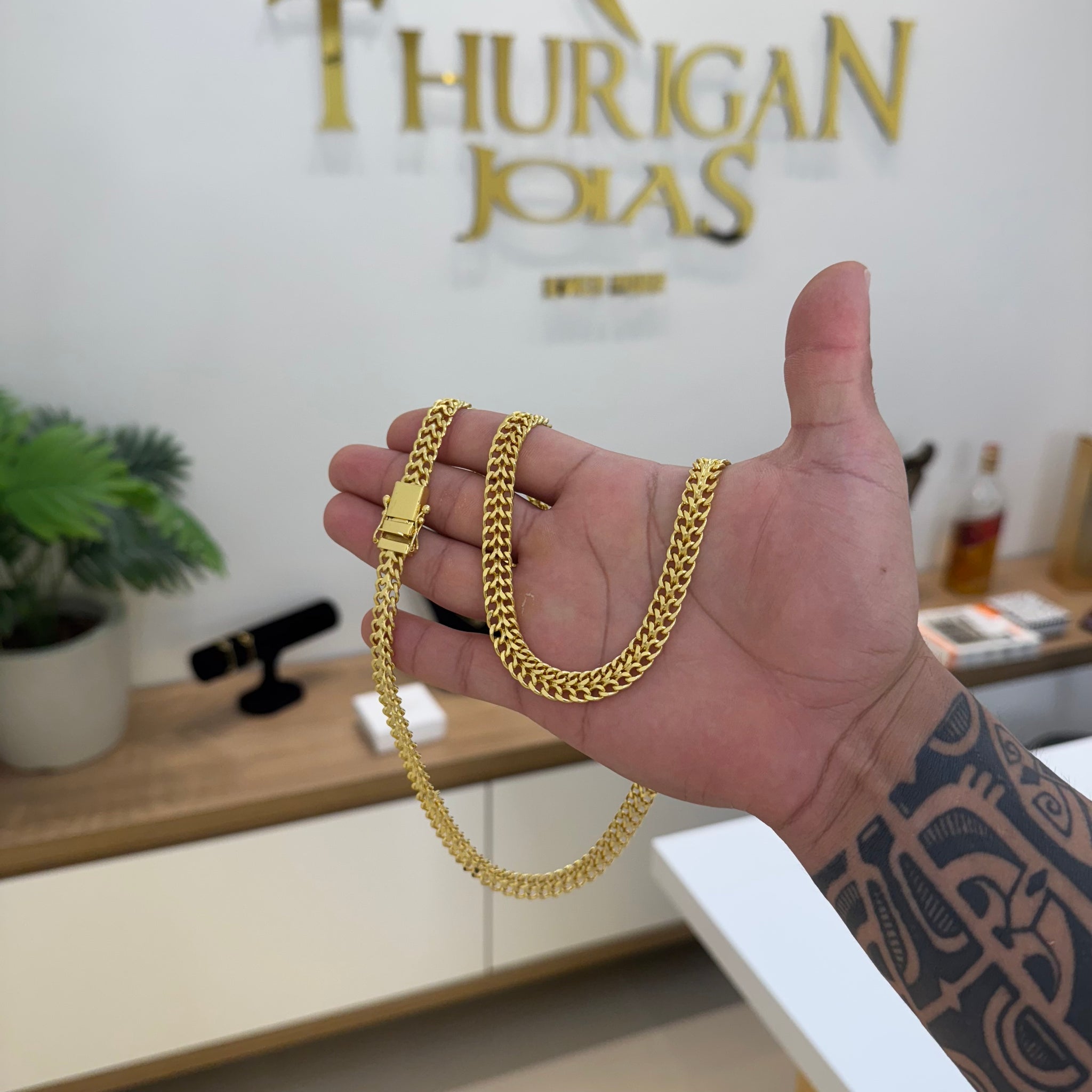 Corrente Grumet Dupla 9mm 59gr Fecho Duplo Banhado A Ouro 18k
