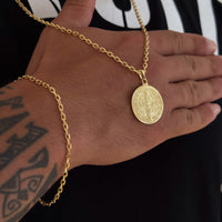 Colar Medalha De São Bento - Corrente e Pulseira Cadeado 2mm Banhado A Ouro 18k