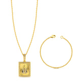 Colar Plaquinha N. Sra. Aparecida Detalhado Cravejado P - Corrente e Pulseira Cadeado Banhado A Ouro 18k