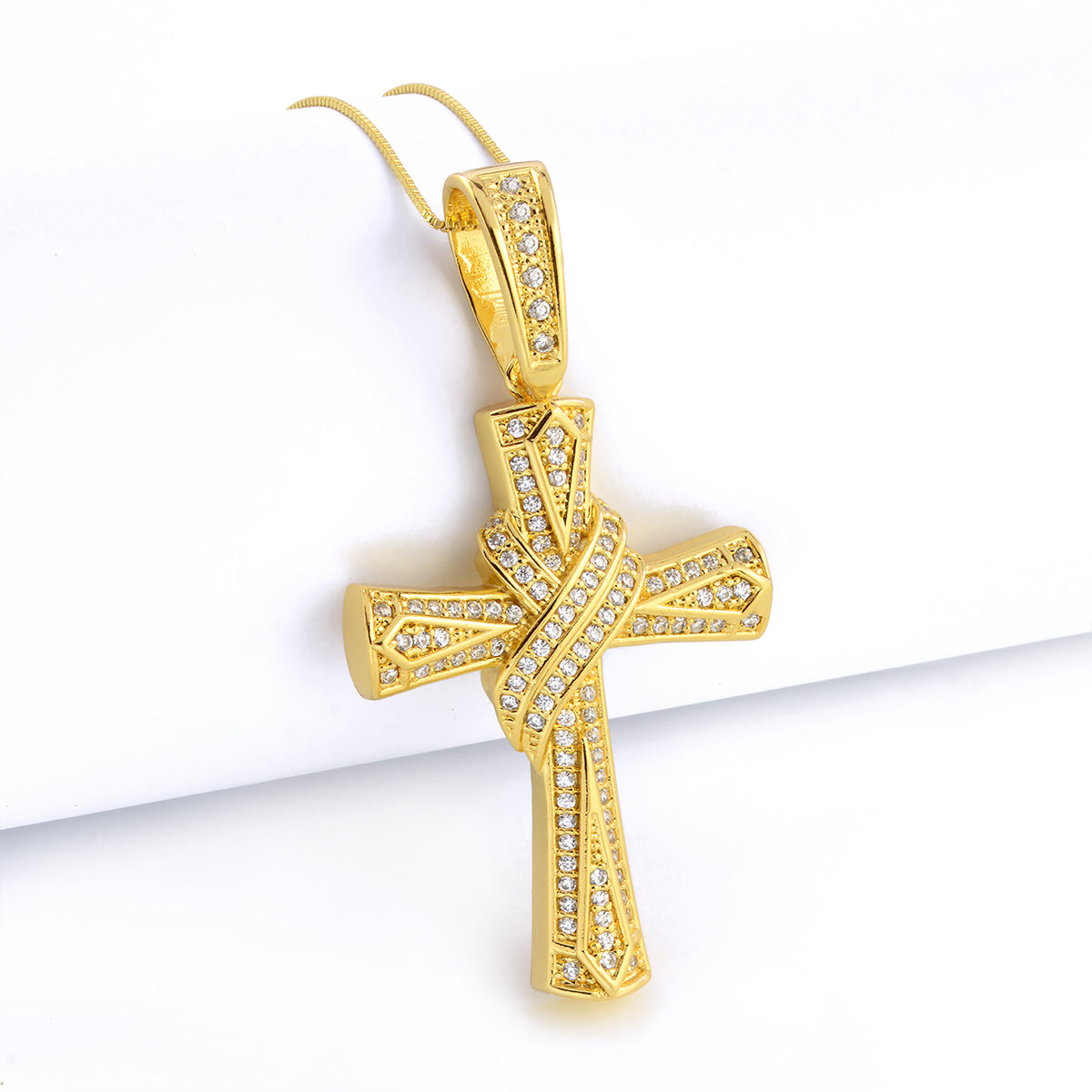 Pingente Crucifixo Cravejado G 4,5x3,5cm Banhado A Ouro 18k