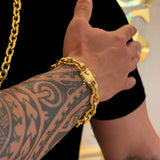 Pulseira Cadeado 12mm 45gr Fecho Duplo Banhado A Ouro 18k