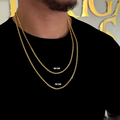 Kit Corrente e Pulseira Cadeado 3,5mm Fecho Bomba Banhado A Ouro 18k