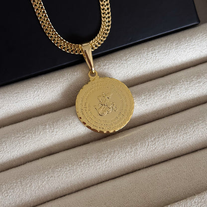 Colar Medalha São Jorge Oração - Corrente Grumet Dupla Banhado A Ouro 18k