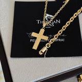 Colar Crucifixo Em Alto Relevo - Corrente e Pulseira Cadeado Banhado A Ouro 18k