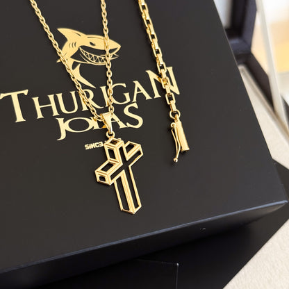 Colar Crucifixo 3D - Corrente Cadeado e Pulseira Veneziana Banhado A Ouro 18k