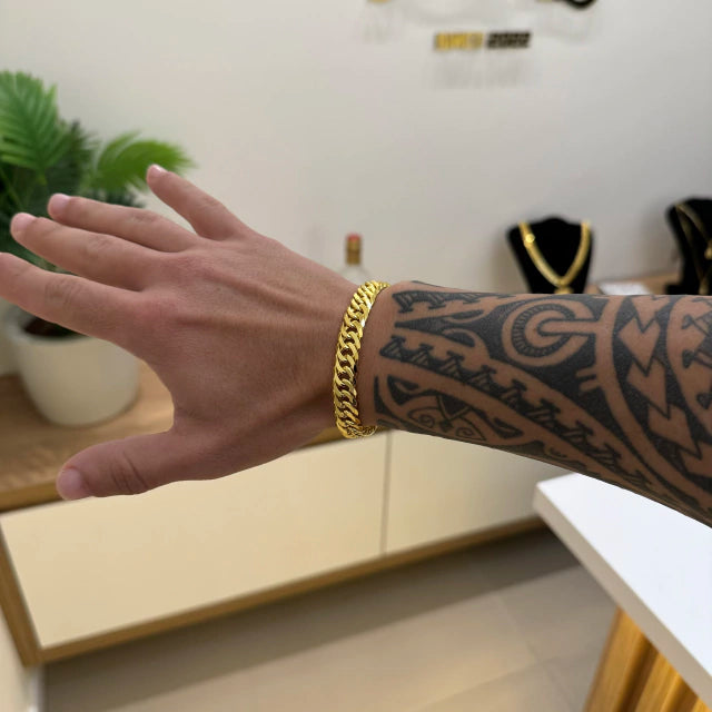 Pulseira Lacraia 10mm 27gr Fecho Duplo Banhado A Ouro 18k