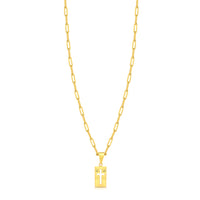 Colar Plaquinha Crucifixo Vazado - Corrente Cadeado Alongado Banhado A Ouro 18k