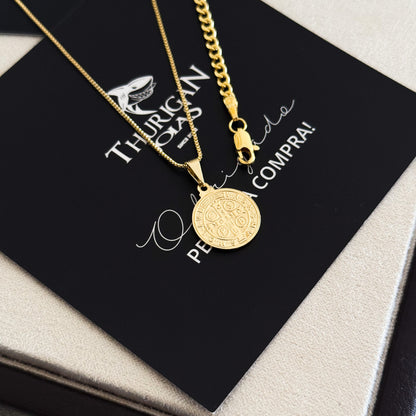 Colar Medalha De São Bento - Corrente Veneziana e Pulseira Grumet Banhado A Ouro 18k