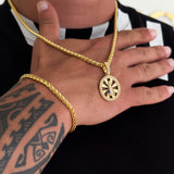 Colar Medalha N. Sra. Aparecida Vazado Cravejado P - Corrente e Pulseira Palmeira Banhado A Ouro 18k