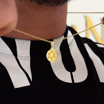 Colar Medalha Estrela De Davi - Corrente Cadeado e Pulseira Veneziana Banhado A Ouro 18k