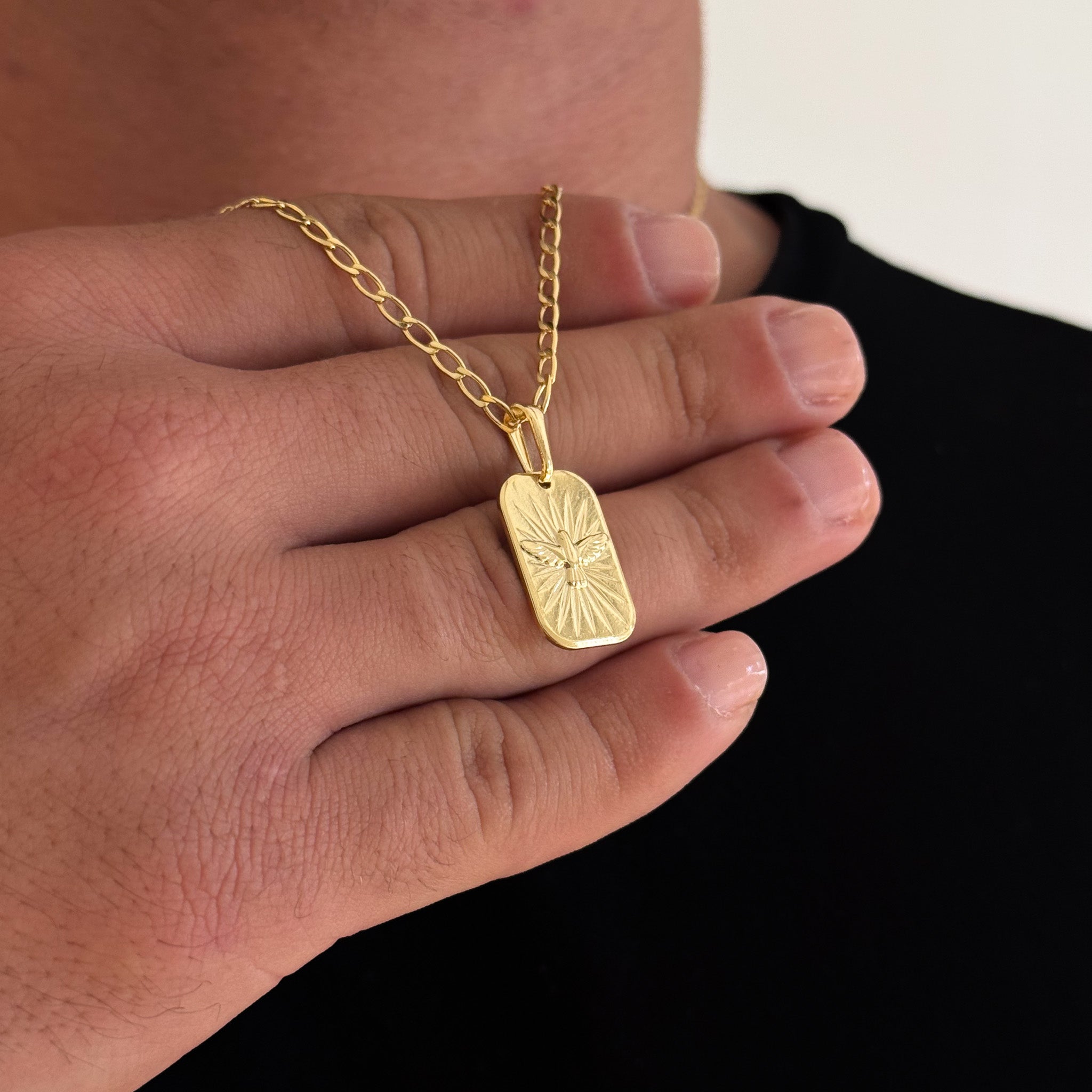 Colar Plaquinha Espírito Santo - Corrente e Pulseira Grumet Alongada Banhado A Ouro 18k