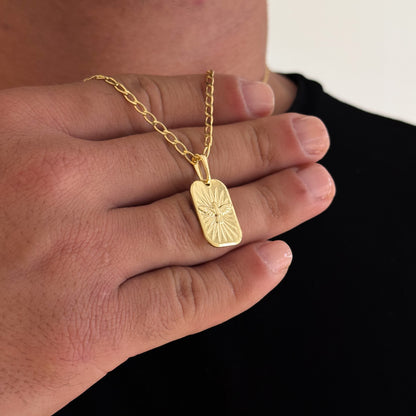 Colar Plaquinha Espírito Santo - Corrente e Pulseira Grumet Alongada Banhado A Ouro 18k