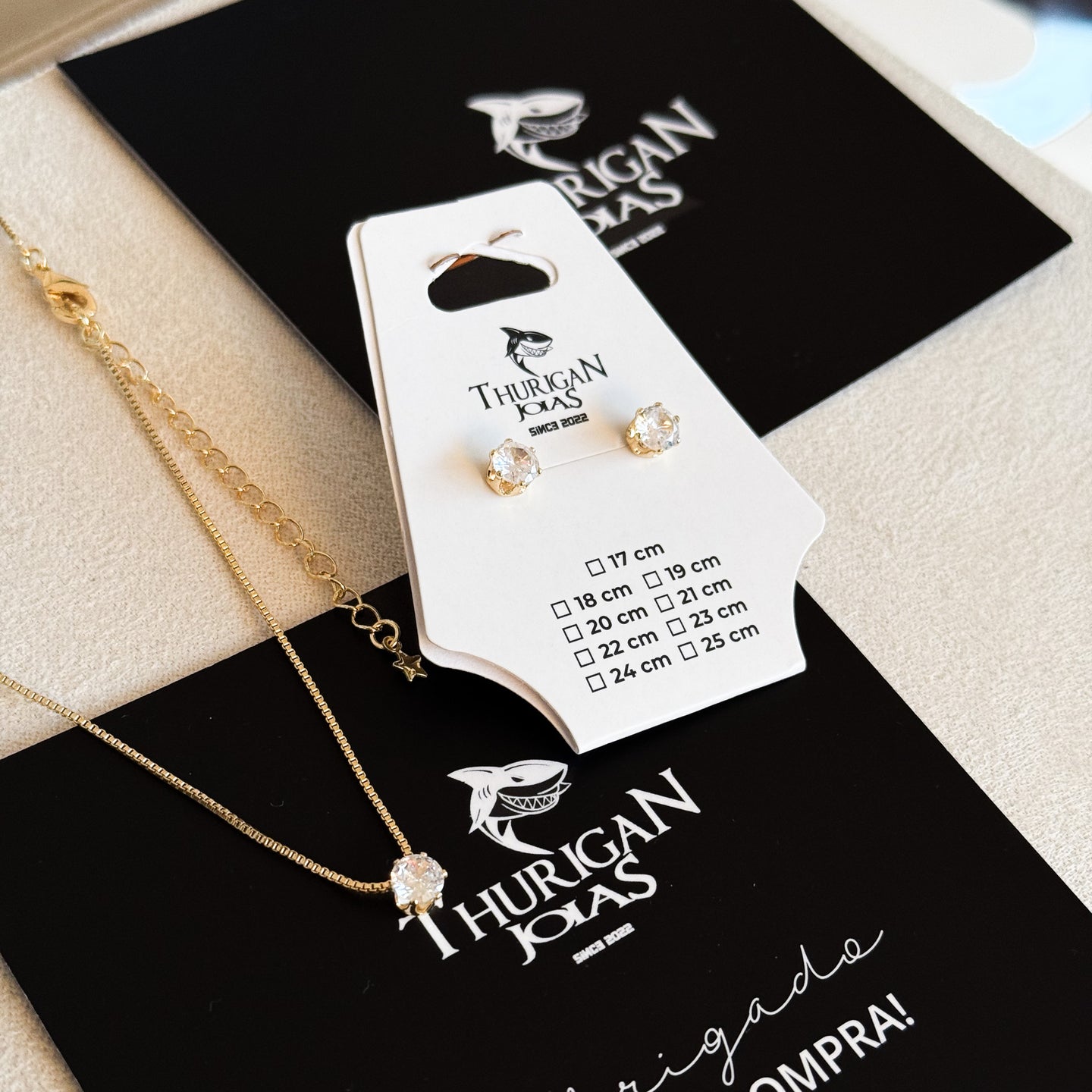 Presente Colar + Par de Brincos Ponto de Luz Banhado A Ouro 18k