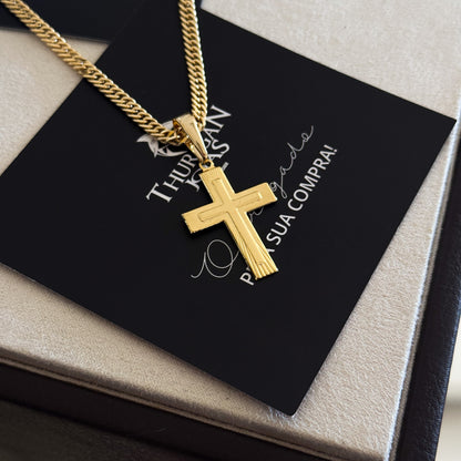 Colar Crucifixo Em Alto Relevo - Corrente Lacraia Banhado A Ouro 18k