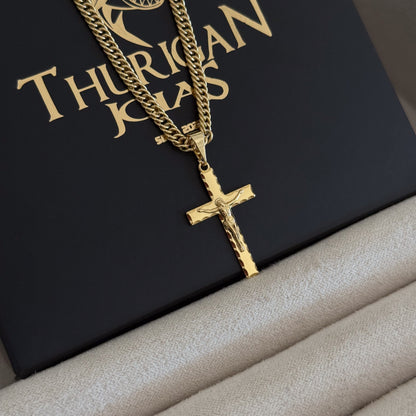 Colar Crucifixo Jesus Na Cruz 3D - Corrente Lacraia Banhado A Ouro 18k