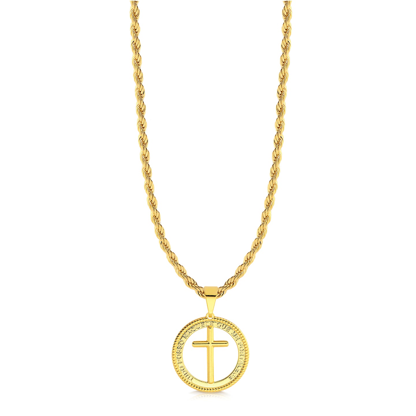 Colar Medalha Com Crucifixo - Corrente Baiana Banhado A Ouro 18k