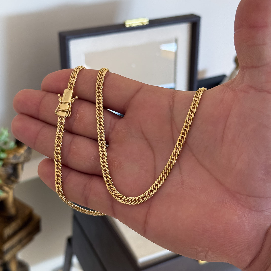 Corrente Lacraia 4mm 23gr Fecho Duplo Banhado A Ouro 18k