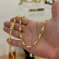 Kit Corrente e Pulseira Elo Alongado 5mm Fecho Duplo Banhado A Ouro 18k