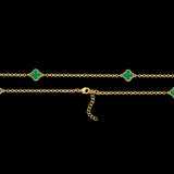 Kit Corrente e Pulseira Elo Português 2mm Trevo Esmeralda Banhado A Ouro 18k