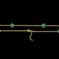Kit Corrente e Pulseira Elo Português 2mm Trevo Esmeralda Banhado A Ouro 18k
