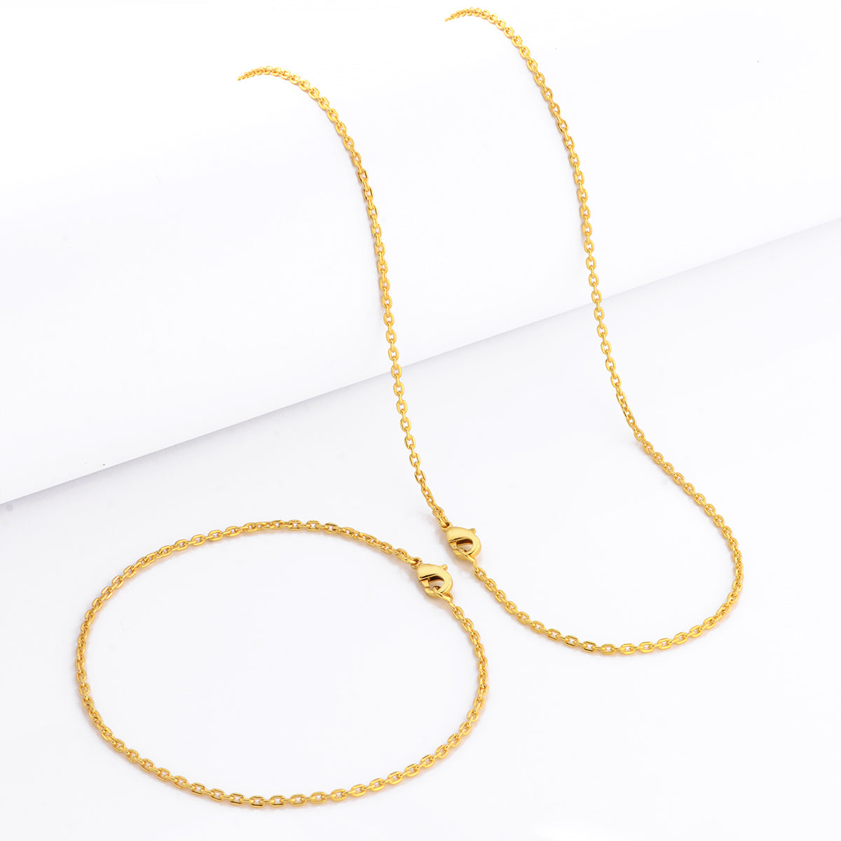 Kit Corrente e Pulseira Cadeado 1,5mm Fecho Lagosta Banhado A Ouro 18k