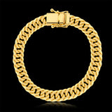 Kit Corrente e Pulseira Lacraia 10mm Fecho Duplo Banhado A Ouro 18k