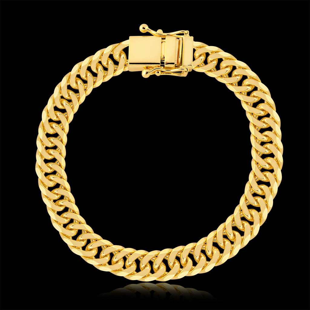 Kit Corrente e Pulseira Lacraia 10mm Fecho Duplo Banhado A Ouro 18k