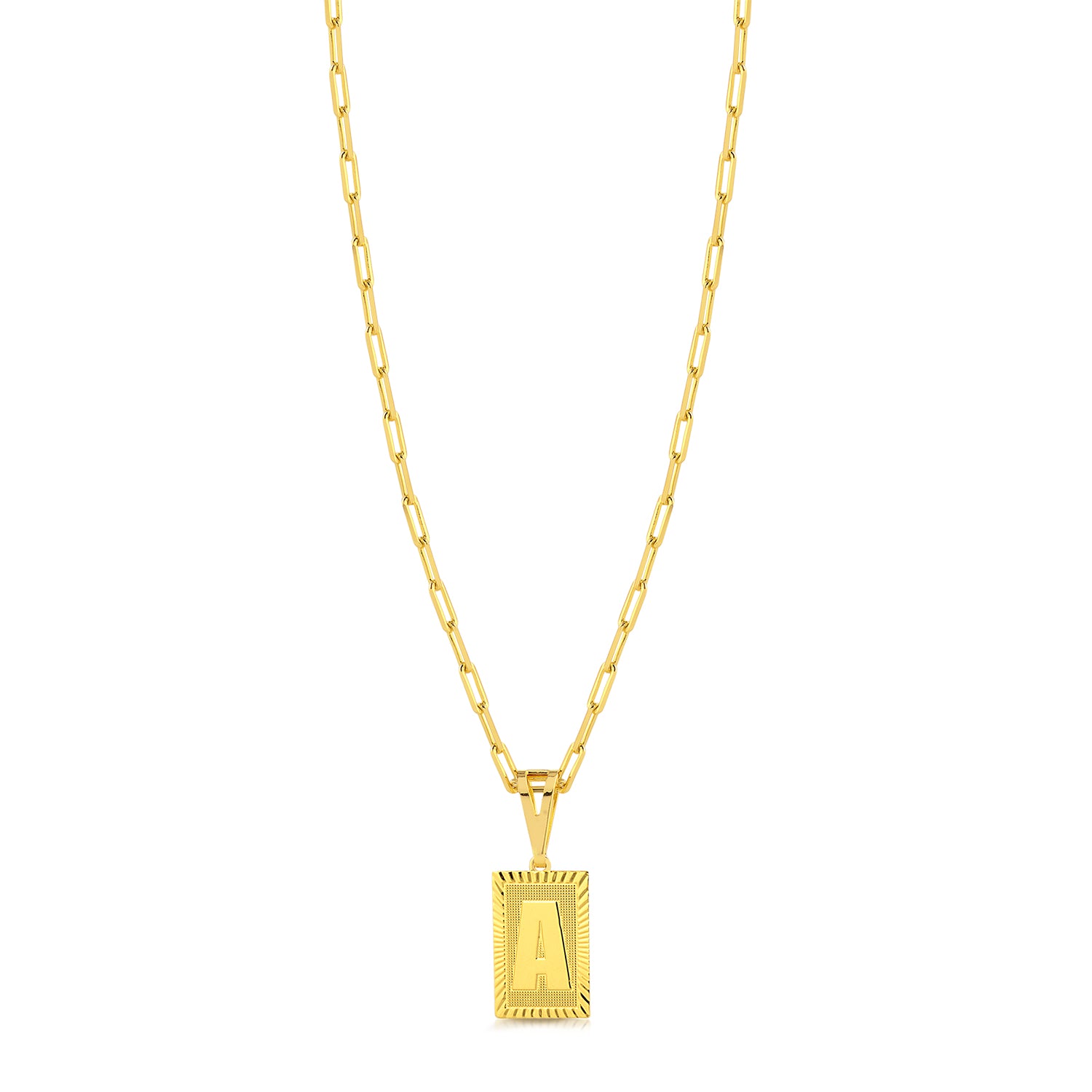 Colar Plaquinha De Letra - Corrente Cadeado Alongado Banhado A Ouro 18k