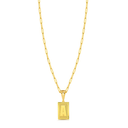 Colar Plaquinha De Letra - Corrente Cadeado Alongado Banhado A Ouro 18k