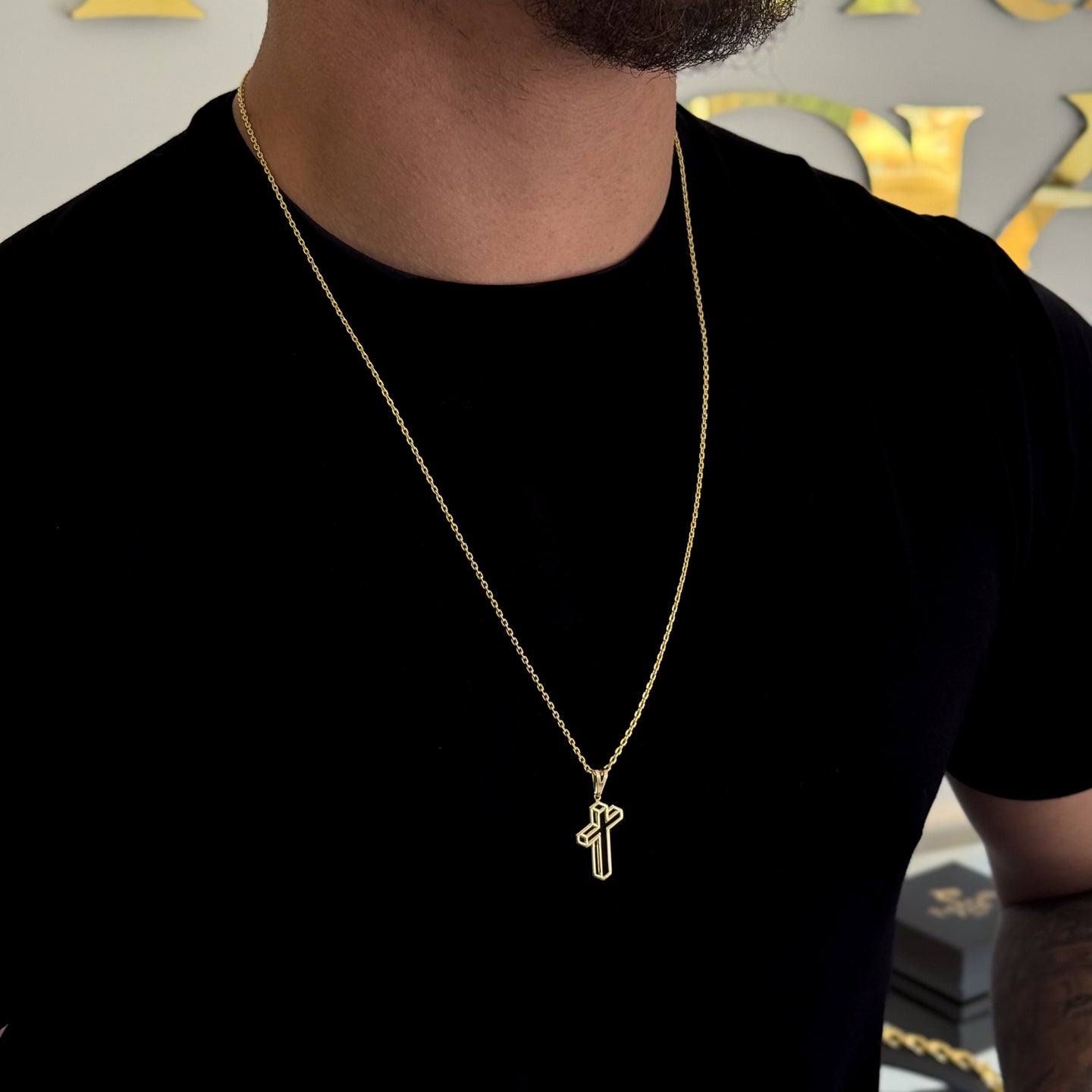 Colar Crucifixo 3D - Corrente Cadeado Banhado A Ouro 18k