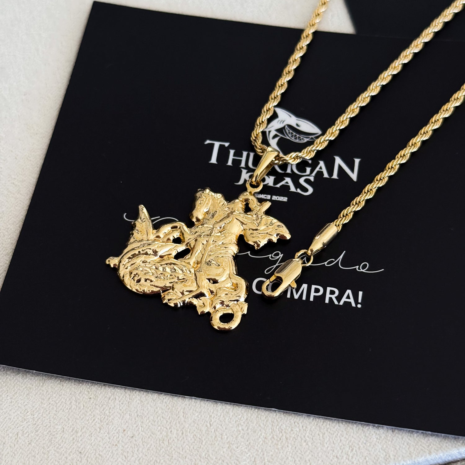 Colar São Jorge - Corrente e Pulseira Baiana Banhado A Ouro 18k
