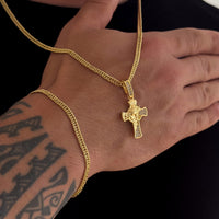 Colar Crucifixo Face De Cristo Detalhado Cravejado P - Corrente e Pulseira Lacraia Banhado A Ouro 18k