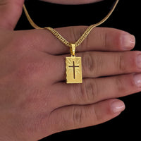 Colar Plaquinha Crucifixo Vazado - Corrente e Pulseira Lacraia Banhado A Ouro 18k