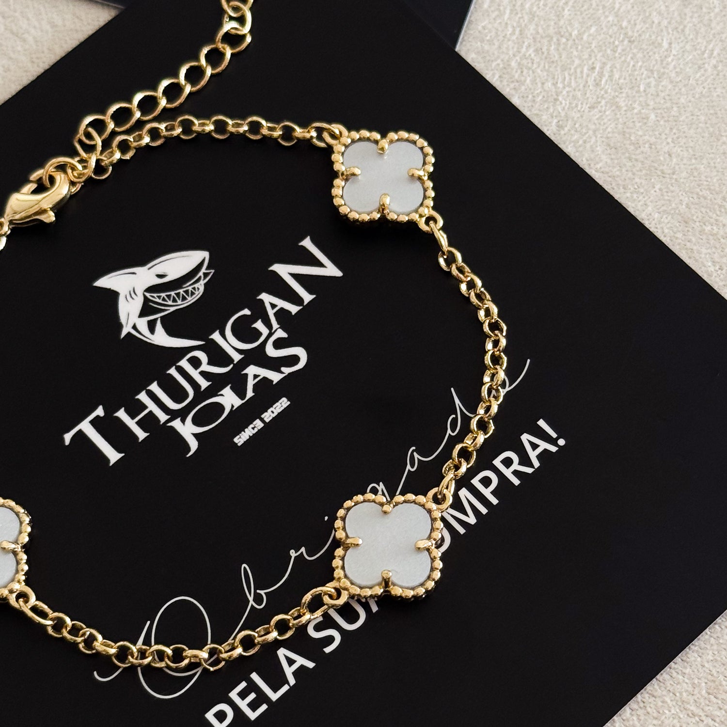 Pulseira Elo Português 2mm Trevo Safira Banhado A Ouro 18k