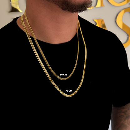Kit Corrente e Pulseira Grumet Dupla 7mm Fecho Duplo Banhado A Ouro 18k