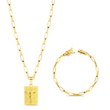 Colar Plaquinha Jesus Crucificado - Corrente e Pulseira Elo Alongado Banhado A Ouro 18k