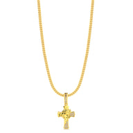 Colar Crucifixo Face De Cristo Detalhado Cravejado P - Corrente e Pulseira Grumet Flat Banhado A Ouro 18k
