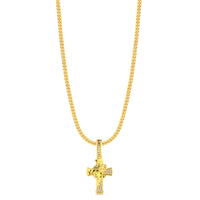 Colar Crucifixo Face De Cristo Detalhado Cravejado P - Corrente e Pulseira Grumet Flat Banhado A Ouro 18k