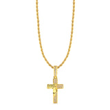 Colar Crucifixo Face De Cristo Cravejado P - Corrente Baiana Banhado A Ouro 18k