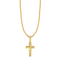 Colar Crucifixo Face De Cristo Cravejado P - Corrente Baiana Banhado A Ouro 18k