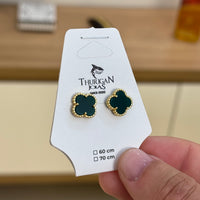Brinco Trevo Esmeralda Banhado A Ouro 18k