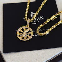 Colar Medalha N. Sra. Aparecida Vazado Cravejado P - Corrente e Pulseira Palmeira Banhado A Ouro 18k