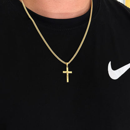 Colar Crucifixo Jesus Na Cruz 3D - Corrente Lacraia Banhado A Ouro 18k