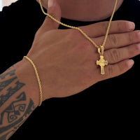 Colar Crucifixo Face De Cristo Detalhado Cravejado P - Corrente e Pulseira Baiana Banhado A Ouro 18k