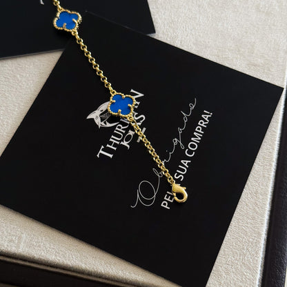 Pulseira Elo Português 2mm Trevo Topázio Banhado A Ouro 18k