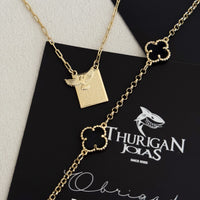 Kit Escapulário Espírito Santo Oração Pai Nosso e Pulseira Trevo Onix Banhado A Ouro 18k