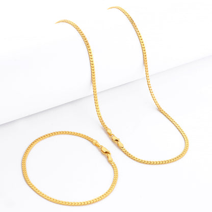 Kit Corrente e Pulseira Grumet Flat 3mm Fecho Lagosta Banhado A Ouro 18k