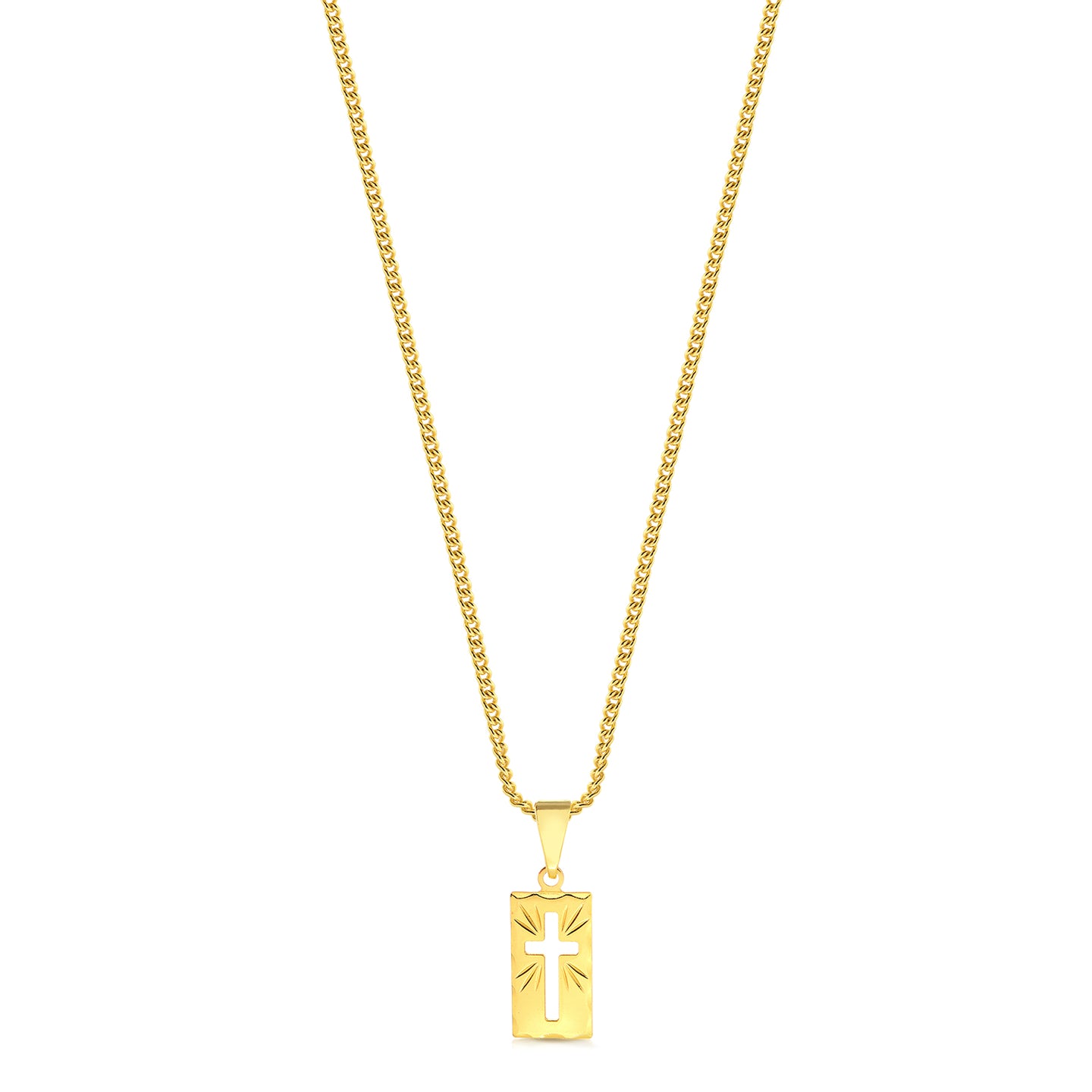 Colar Plaquinha Crucifixo Vazado - Corrente Grumet Banhado A Ouro 18k