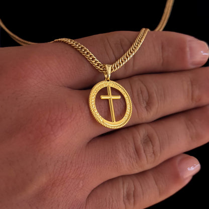 Colar Medalha Com Crucifixo - Corrente e Pulseira Lacraia Banhado A Ouro 18k